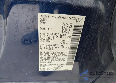 2022 Nissan Frontier Sv 4X2 из США, поврежденный, VIN 1N6ED1EJ6NN622062